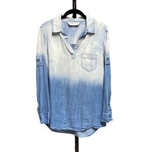 Celebrity Pink Long Sleeve Ombré Chambray Shirt Size Medium